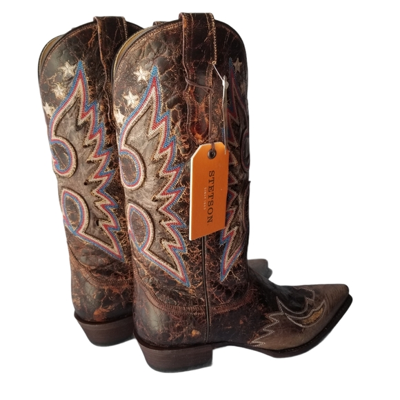 Stetson Leather Cowboy Boots 8.5 Red/White/Blue Western Rodeo Festival Event - Picture 7 of 14